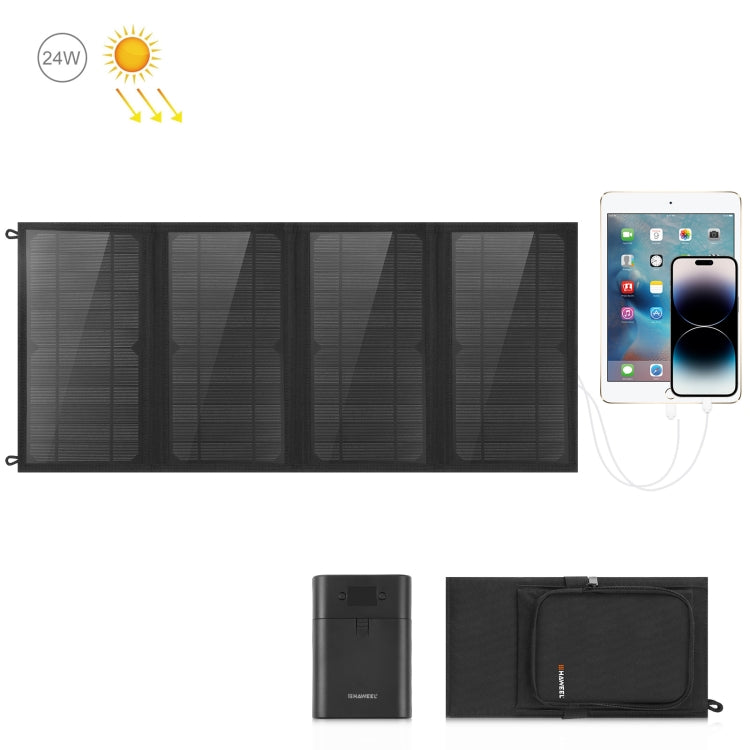 Sạc pin năng lượng mặt trời gập 4 tấm HAWEEL 24W với túi đựng, cổng USB kép 5V / 3.1A tối đa, hỗ trợ QC3.0 và AFC, 24W 4 tấm