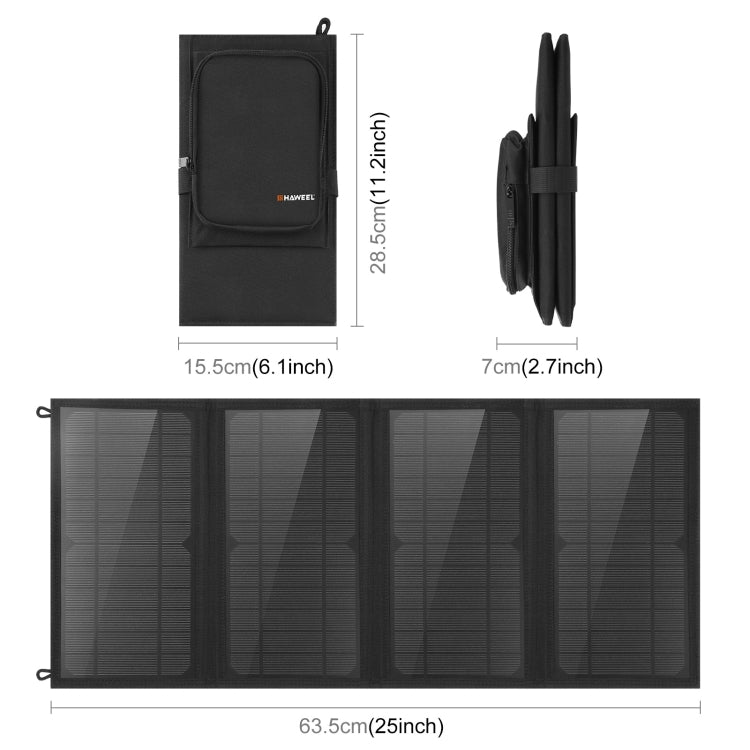 Sạc pin năng lượng mặt trời gập 4 tấm HAWEEL 24W với túi đựng, cổng USB kép 5V / 3.1A tối đa, hỗ trợ QC3.0 và AFC, 24W 4 tấm