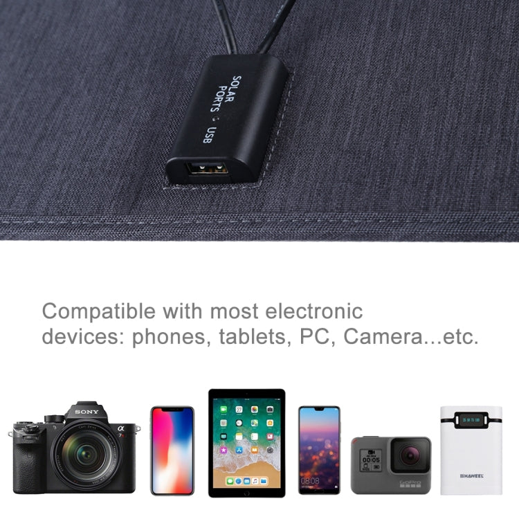 Sạc pin năng lượng mặt trời silicon đơn tinh thể di động HAWEEL 20W, có cổng USB, giá đỡ và kẹp hổ, hỗ trợ QC3.0 và AFC