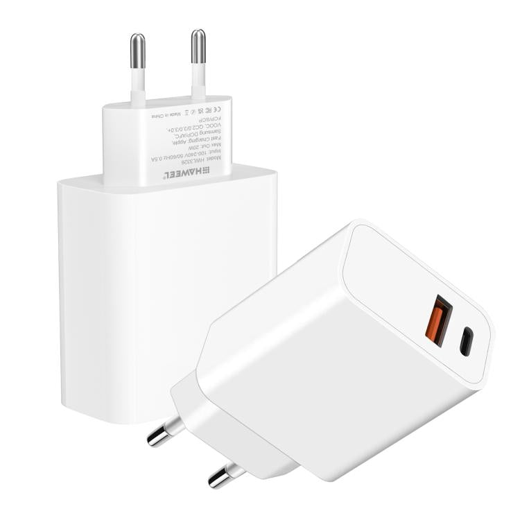 Bộ sạc nhanh hai cổng 20W HAWEEL, phích cắm EU