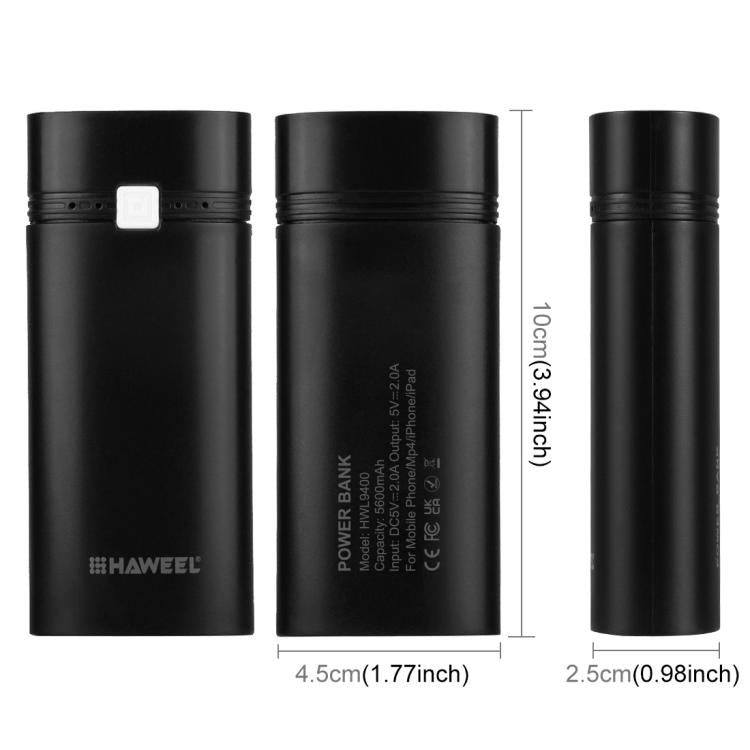 Vỏ pin sạc dự phòng DIY HAWEEL 2 pin 18650 (không kèm pin) 5600mAh có cổng USB & đèn báo, DIY 2 pin (đen), DIY 2 pin (trắng)
