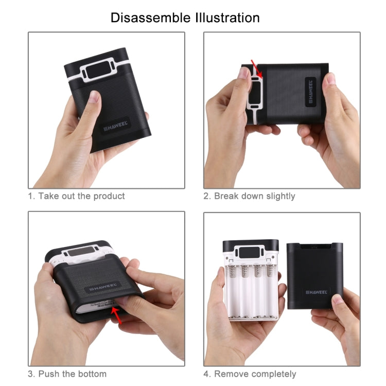 Vỏ pin sạc dự phòng DIY HAWEEL 4 pin 18650 (không kèm pin) 10000mAh có 2 cổng USB & màn hình cho iPhone, Galaxy, Sony, HTC, Google, Huawei, Xiaomi, Lenovo và các điện thoại thông minh khác, DIY 4 pin 18650 10000mAh (US)