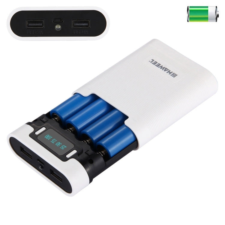 Vỏ pin sạc dự phòng DIY HAWEEL 4 pin 18650 (không kèm pin) 10000mAh có 2 cổng USB & màn hình cho iPhone, Galaxy, Sony, HTC, Google, Huawei, Xiaomi, Lenovo và các điện thoại thông minh khác, DIY 4 pin 18650 10000mAh (US)
