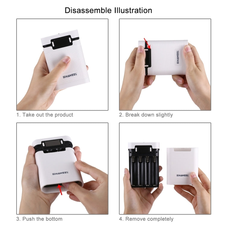 Vỏ pin sạc dự phòng DIY HAWEEL 4 pin 18650 (không kèm pin) 10000mAh có 2 cổng USB & màn hình cho iPhone, Galaxy, Sony, HTC, Google, Huawei, Xiaomi, Lenovo và các điện thoại thông minh khác, DIY 4 pin 18650 10000mAh (US)