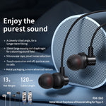 Tai nghe nhét tai stereo kim loại REMAX RM-560 Type-C có điều khiển dây + MIC, Hỗ trợ rảnh tay, Không dành cho điện thoại Samsung