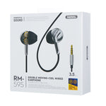 Tai nghe nhạc stereo kim loại nhét tai REMAX RM-595 đầu cắm 3.5mm mạ vàng, tác động kép, có điều khiển dây + MIC, hỗ trợ rảnh tay