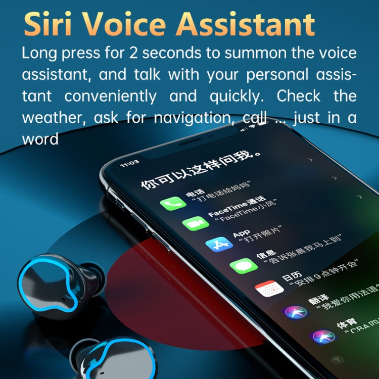 Tai nghe Bluetooth không dây M9 Bluetooth 5.1 TWS màn hình kỹ thuật số gương kèm hộp sạc đèn pin, hỗ trợ cảm ứng & Siri & hiển thị pin, M9 (Đen)