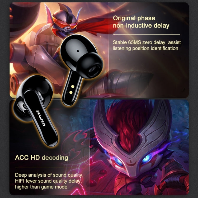 Tai nghe thể thao không dây awei T35 Bluetooth V5.0 TWS chế độ đôi chơi game chống nước IPX5 kèm hộp sạc