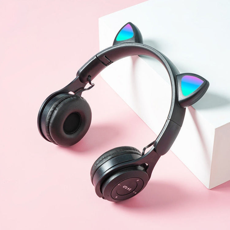 Tai nghe Bluetooth gập tai mèo phát sáng màu đơn M6 với jack 3.5mm và khe cắm thẻ TF, màu đen đơn, màu hồng đơn, màu xanh đơn, màu trắng đơn