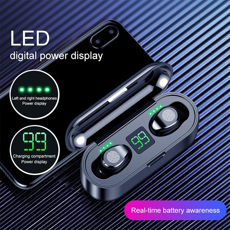 Tai nghe Bluetooth không dây điều khiển cảm ứng hai bên F9 TWS V5.0 với hộp sạc và màn hình kỹ thuật số, F9
