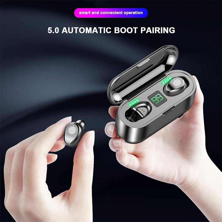 Tai nghe Bluetooth không dây điều khiển cảm ứng hai bên F9 TWS V5.0 với hộp sạc và màn hình kỹ thuật số, F9