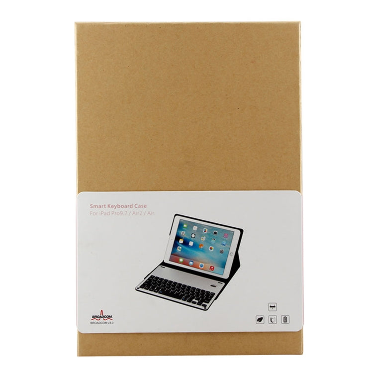 Bàn phím Bluetooth FT-1038B 3.0 có thể tháo rời hợp kim nhôm + bao da máy tính bảng vân da cừu cho iPad Air / Air 2 / iPad Pro 9.7 inch, có chống nước / điều chỉnh góc ba cấp / nam châm / chức năng ngủ, FT-1038B