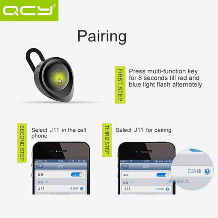 QCY J11 Tai nghe Bluetooth không dây đa năng 4.1 có mic cho điện thoại thông minh hoặc các thiết bị Bluetooth khác, Khoảng cách Bluetooth hiệu quả: 10M
