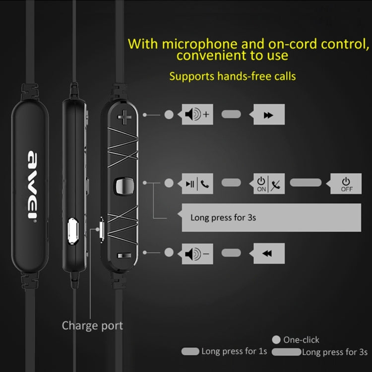 AWEI A921BL Tai nghe thể thao Bluetooth từ tính không dây có điều khiển dây + mic