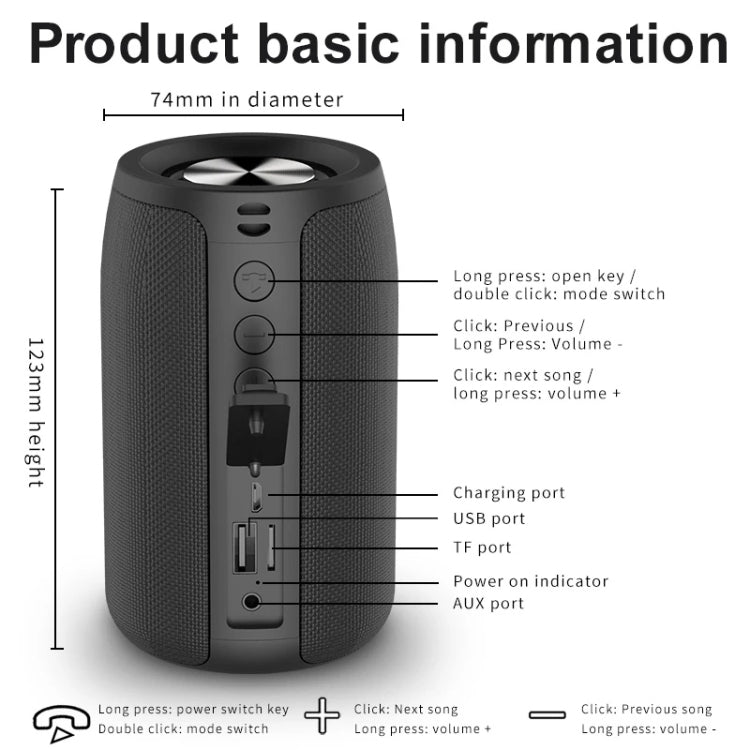 Loa Bluetooth bass HiFi 5W không dây ZEALOT S32, Hỗ trợ rảnh tay / USB / AUX, S32