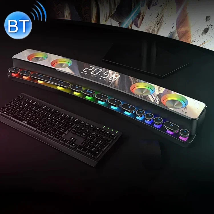 Loa Bluetooth để bàn SOAIY SH39 hiệu ứng ánh sáng phổ màu + nút cơ học + đồng hồ báo thức + pin, phiên bản cao cấp