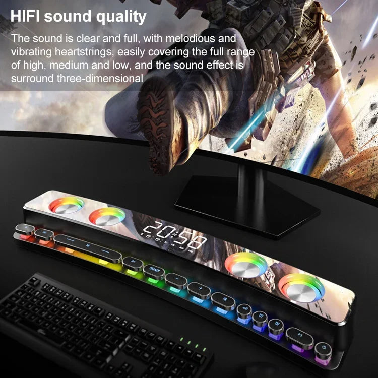 Loa Bluetooth để bàn SOAIY SH39 hiệu ứng ánh sáng phổ màu + nút cơ học + đồng hồ báo thức + pin, phiên bản cao cấp