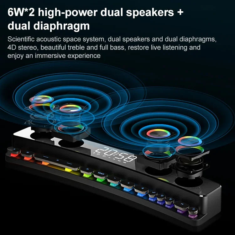 Loa Bluetooth để bàn SOAIY SH39 hiệu ứng ánh sáng phổ màu + nút cơ học + đồng hồ báo thức + pin, phiên bản cao cấp