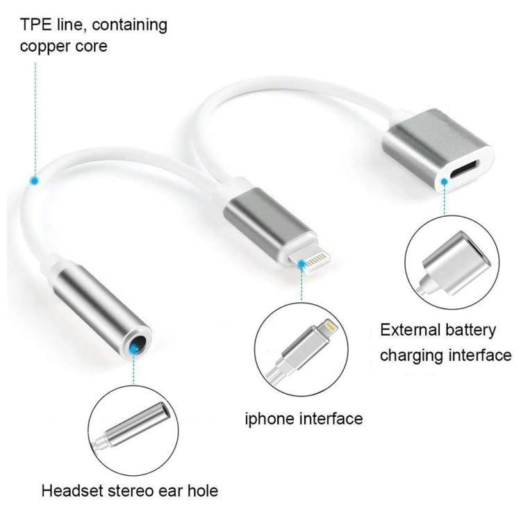 Cáp chuyển đổi sạc 10cm 8 Pin cái & âm thanh 3.5mm cái sang 8 Pin đực, hỗ trợ tất cả hệ điều hành iOS