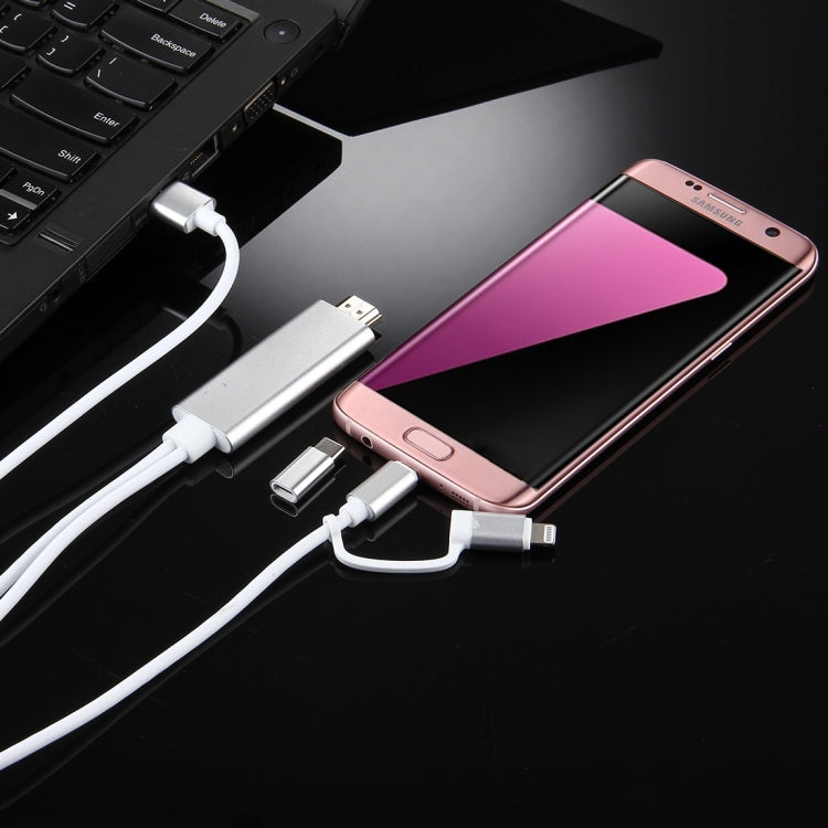 Cáp chuyển đổi 3 trong 1 Micro USB & 8 Pin & Type-C sang HDMI HD 1080P HDTV