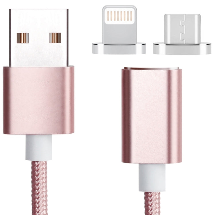 Cáp dữ liệu từ tính 2 trong 1 Micro USB & 8 Pin ra USB 2.0 kiểu dệt 5V 2A, chiều dài cáp: 1.2m