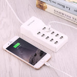 Bộ sạc USB 10 cổng 5V 2.4A / 2.1A / 1A, phích cắm EU