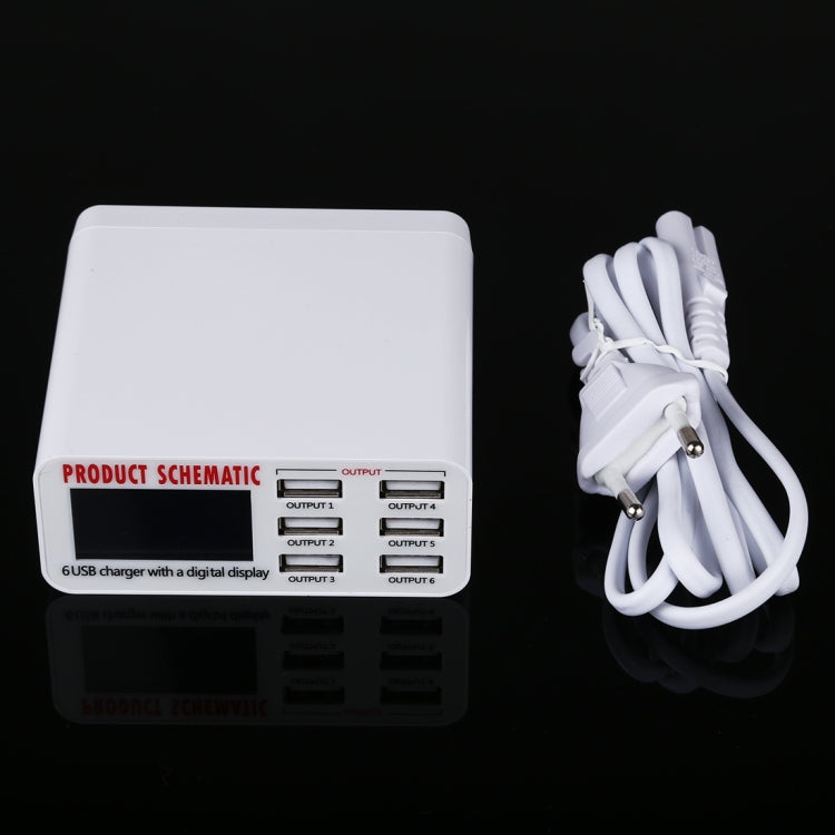 Bộ sạc nhanh 30W QC 3.0 6 cổng USB 899 có màn hình LCD kỹ thuật số, phích cắm EU, mã 899
