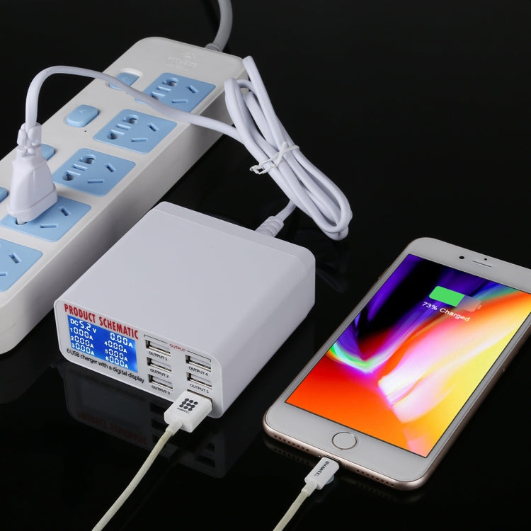 Bộ sạc nhanh 30W QC 3.0 6 cổng USB 899 có màn hình LCD kỹ thuật số, phích cắm EU, mã 899