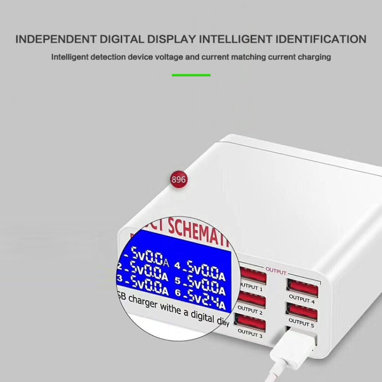 Bộ sạc nhanh 30W QC 3.0 6 cổng USB 899 có màn hình LCD kỹ thuật số, phích cắm EU, mã 899