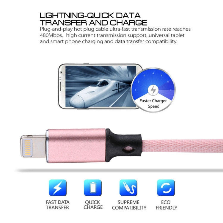 Cáp sạc đồng bộ dữ liệu 1m 2A USB sang 8 chân kiểu dệt nylon, 8 chân màu hồng, 8 chân màu xanh dương, 8 chân màu đỏ, 8 chân màu trắng