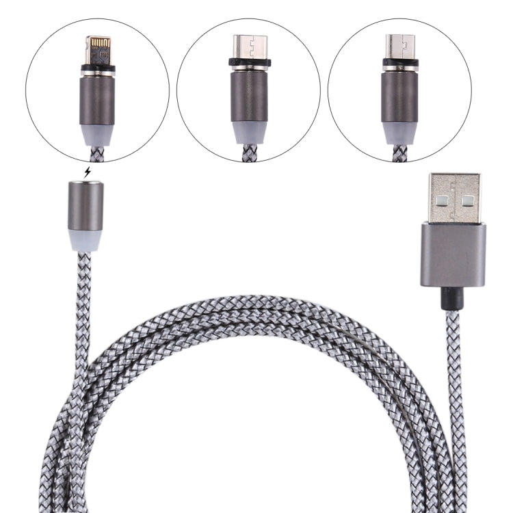 Cáp đồng bộ dữ liệu và sạc 1.05m 8 Pin + Micro USB + USB-C / Type-C ra USB kiểu dệt có đèn LED báo hiệu
