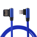 Cáp sạc đồng bộ dữ liệu 1m 2.4A USB sang 8 chân thiết kế đầu gập đôi kiểu dệt nylon, 8 chân màu xanh đậm, 8 chân màu xanh dương, 8 chân màu đỏ, 8 chân màu đen, 8 chân màu cà phê