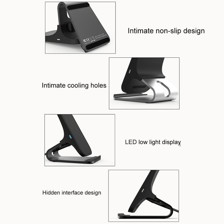 Sạc không dây HAMTOD M5 chuẩn Qi thiết kế cuộn dây đôi thông minh 15W có đèn báo, Hỗ trợ sạc nhanh, M5 Đen, M5 Bạc