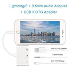 Bộ Chuyển Đổi 3 Trong 1 Đa Năng 8 Chân + 3.5mm + USB 3.0 OTG Sang 8 Chân Đực Sạc Nhanh & Âm Thanh Nhạc & Đọc Thẻ