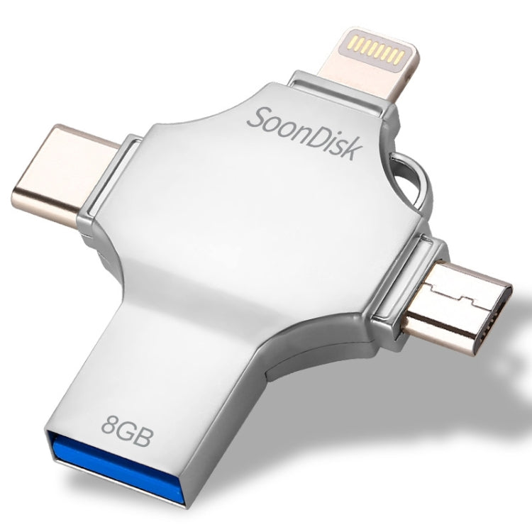 USB 4 Trong 1 8GB USB 3.0 + 8 Chân + Micro USB + USB-C / Type-C Ổ Đĩa Flash Đa Năng Có Chức Năng OTG, 8GB