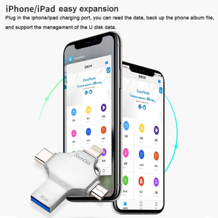 USB 4 Trong 1 8GB USB 3.0 + 8 Chân + Micro USB + USB-C / Type-C Ổ Đĩa Flash Đa Năng Có Chức Năng OTG, 8GB