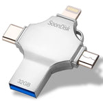 USB 4 Trong 1 32GB USB 3.0 + 8 Chân + Micro USB + USB-C / Type-C Ổ Đĩa Flash Đa Năng Có Chức Năng OTG, 32GB