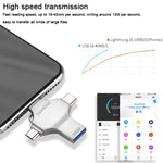 USB 4 Trong 1 32GB USB 3.0 + 8 Chân + Micro USB + USB-C / Type-C Ổ Đĩa Flash Đa Năng Có Chức Năng OTG, 32GB