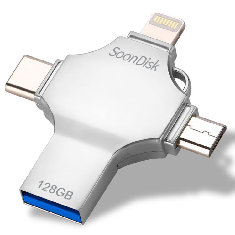USB 4 Trong 1 128GB USB 3.0 + 8 Chân + Micro USB + USB-C / Type-C Ổ Đĩa Flash Đa Năng Có Chức Năng OTG, 128GB