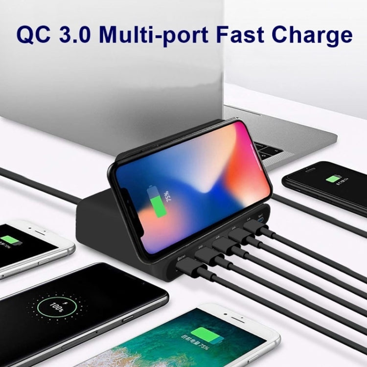 828W Bộ Sạc Đa Năng 7 Trong 1 60W QC 3.0 Gồm Cổng USB + 4 Cổng USB + Cổng USB-C / Type-C + Sạc Không Dây Có Chức Năng Giá Đỡ Điện Thoại, Phích Cắm Úc, Phích Cắm Úc Màu Đen, Phích Cắm Úc Màu Trắng