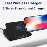 Bộ sạc đa năng 7 trong 1 828W 60W QC 3.0 giao diện USB + 4 cổng USB + giao diện USB-C / Type-C + sạc không dây kèm chức năng giá đỡ điện thoại di động, phích cắm UK, phích cắm UK màu đen, phích cắm UK màu trắng