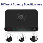 828W Bộ Sạc Đa Năng 7 Trong 1 60W QC 3.0 Gồm Cổng USB + 4 Cổng USB + Cổng USB-C / Type-C + Sạc Không Dây Có Chức Năng Giá Đỡ Điện Thoại, Phích Cắm Mỹ, Phích Cắm Mỹ Màu Đen, Phích Cắm Mỹ Màu Trắng