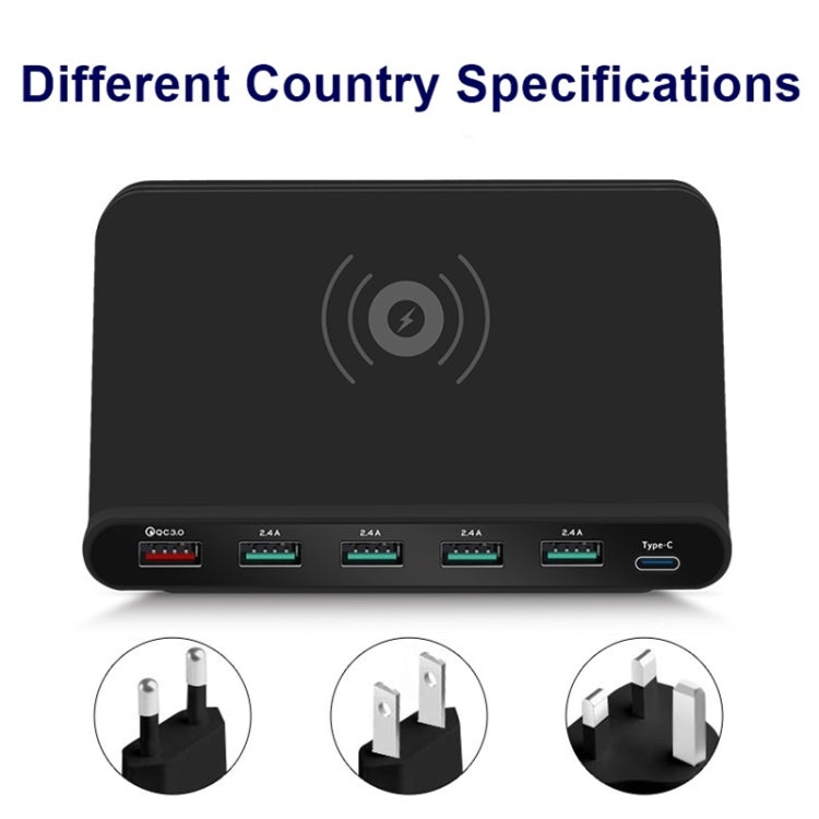 828W Bộ Sạc Đa Năng 7 Trong 1 60W QC 3.0 Gồm Cổng USB + 4 Cổng USB + Cổng USB-C / Type-C + Sạc Không Dây Có Chức Năng Giá Đỡ Điện Thoại, Phích Cắm Mỹ, Phích Cắm Mỹ Màu Đen, Phích Cắm Mỹ Màu Trắng