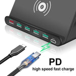 828W Bộ Sạc Đa Năng 7 Trong 1 60W QC 3.0 Gồm Cổng USB + 4 Cổng USB + Cổng USB-C / Type-C + Sạc Không Dây Có Chức Năng Giá Đỡ Điện Thoại, Phích Cắm Mỹ, Phích Cắm Mỹ Màu Đen, Phích Cắm Mỹ Màu Trắng
