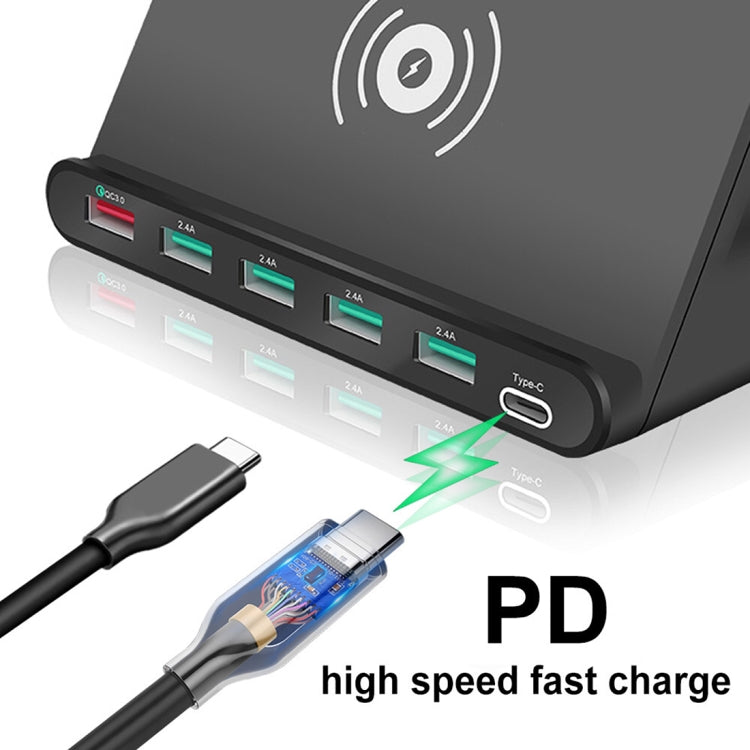 828W Bộ Sạc Đa Năng 7 Trong 1 60W QC 3.0 Gồm Cổng USB + 4 Cổng USB + Cổng USB-C / Type-C + Sạc Không Dây Có Chức Năng Giá Đỡ Điện Thoại, Phích Cắm Mỹ, Phích Cắm Mỹ Màu Đen, Phích Cắm Mỹ Màu Trắng