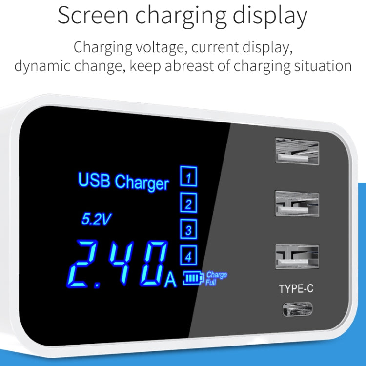 Bộ sạc đa năng CDA30 20W 3 cổng USB + cổng USB-C / Type-C có màn hình LED, phích cắm UK, phích cắm UK