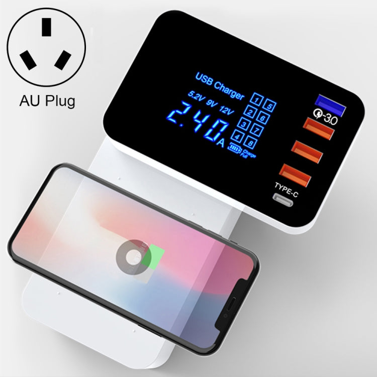 Bộ sạc đa năng CDA33Q 40W QC 3.0 USB + 3 cổng USB + cổng USB-C / Type-C có màn hình LED, phích cắm AU, phích cắm AU