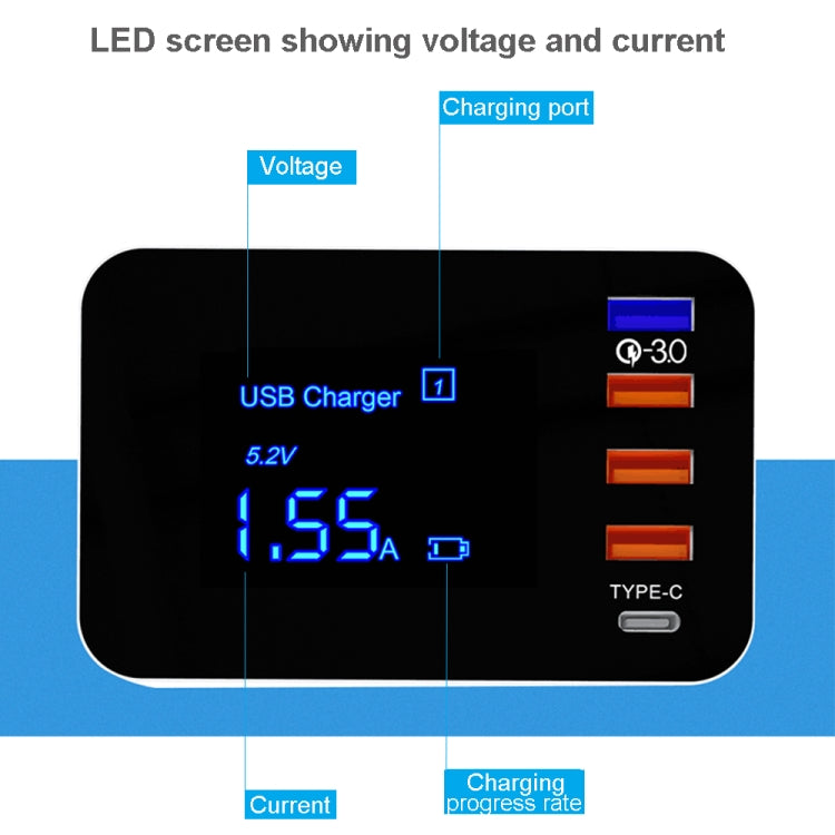 Bộ sạc đa năng CDA33Q 40W QC 3.0 USB + 3 cổng USB + cổng USB-C / Type-C có màn hình LED, phích cắm AU, phích cắm AU