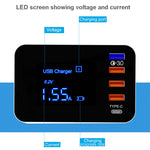 Bộ sạc đa năng CDA33Q 40W QC 3.0 USB + 3 cổng USB + cổng USB-C / Type-C có màn hình LED, phích cắm UK, phích cắm UK