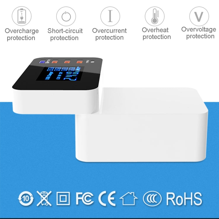 Bộ sạc đa năng CDA33Q 40W QC 3.0 USB + 3 cổng USB + cổng USB-C / Type-C có màn hình LED, phích cắm UK, phích cắm UK